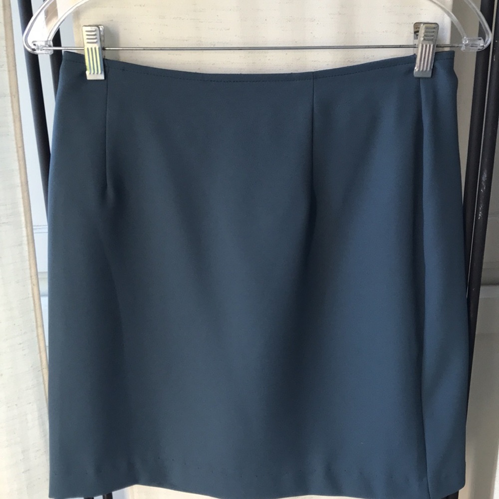 90s Minimalism Belted Fitted blouse/short skirt worn once Pjla brand slate blue - Picture 7 of 8